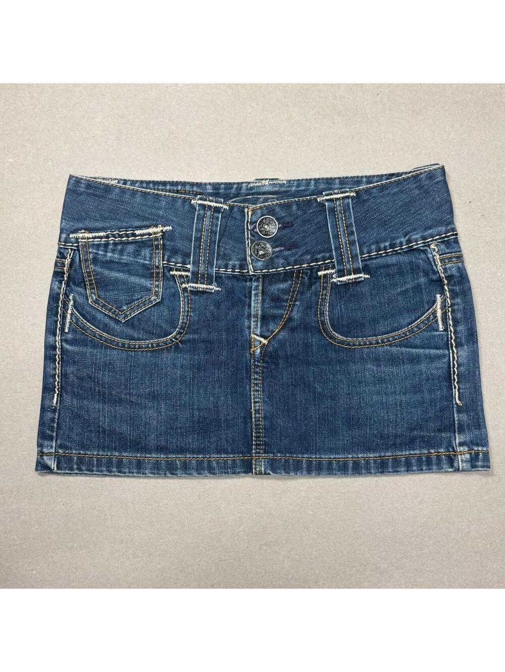Vintage Y2K Denim Micro Mini Skirt Low Rise With Pocket Detail